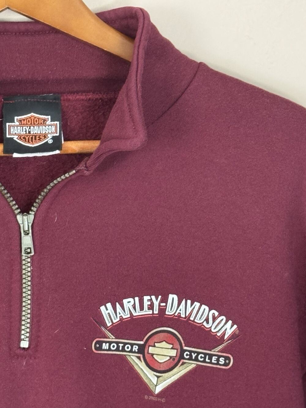 Vintage Y2K Harley Davidson Large Maroon Long Sleeve 1/4 Zip Sweatshirt